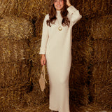 LEONA LONG BEIGE RIBBED DRESS