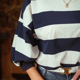 PRE-ORDER MARABETH DARK BLUE STRIPED SWEATER