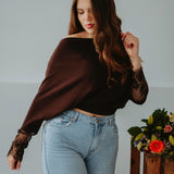 BRIA BROWN LACE SWEATER