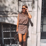 RAYNE BROWN STRIPED TWO-PIECE SET