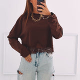 INEZ BROWN LONGSLEEVE SHIRT WITH LACE