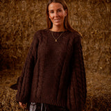 LUCILLE BROWN CABLE KNIT SWEATER