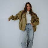 EVELYNE OLIVE GREEN SHINY LEATHER JACKET