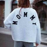 MOMMY GREY SWEATER - DARK BLUE LETTERS