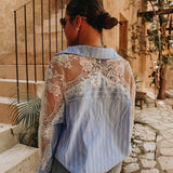 ISABELA LIGHT BLUE STRIPED LACE BLOUSE