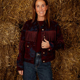 MELINA BORDEAUX/DARK BLUE FRINGE JACKET
