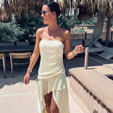 NADOR YELLOW SATIN BANDEAU DRESS