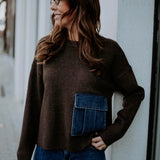 ASTRID BROWN DENIM POCKET SWEATER