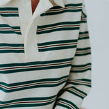 BROOKE ECRU/DARK GREEN STRIPED LONGSLEEVE POLO SHIRT