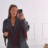 JOLENE DARK GREY STRIPED FRINGE BLAZER
