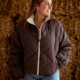 TRUDY BROWN/BEIGE REVERSIBLE PUFFER JACKET