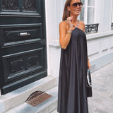 VIVIENNE BLACK SATIN HALTER DRESS