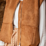 VIVIAN CAMEL SUEDE SLEEVELESS JACKET