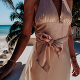 CORAZON DE MEXICO PEACH SATIN HALTER DRESS