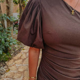 NAYEL BROWN LINEN ONE SHOULDER DRESS