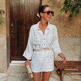 ANDALE ECRU STRIPED BLOUSE