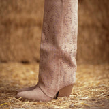 PRISCILLA BEIGE STUDS COWBOY BOOTS