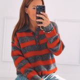 HYACINTH GREY/RED STRIPED KNITTED PULLOVER