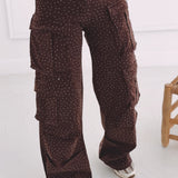 BROWN RHINESTONE CARGO PANTS A3840