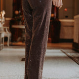 BROWN RHINESTONE STRAIGHT JEANS A3818