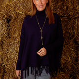 ARLENE DARK BLUE FRINGE PONCHO