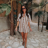ILUSION BROWN/WHITE STRIPED PLAYSUIT