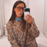 CHARLOTTE BEIGE/LIGHT BLUE CHECKERED BLAZER