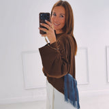 ANNELIES CAMEL BROWN FRINGE SWEATER