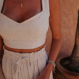 NAYORA BEIGE LINEN CROPPED TOP