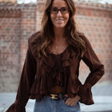 AVALON BROWN RUFFLE BLOUSE