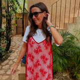 SELVA WHITE DRESS WITH RED LACE