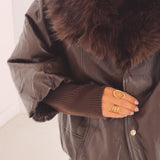 ZORA BROWN LEATHER FAUX FUR COLLAR JACKET