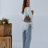 NORA WHITE LONG ASYMMETRIC LACE T-SHIRT