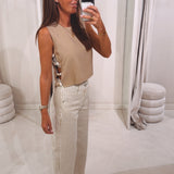 PRE-ORDER BEIGE STRIPED BALLOON JEANS 9352