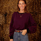 FIORA DARK BLUE/BORDEAUX STRIPED SWEATER