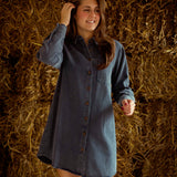 MISTY MORNING DARK BLUE DENIM DRESS