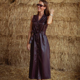 ROXANNE BURGUNDY LEATHER DRESS