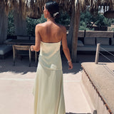 NADOR YELLOW SATIN BANDEAU DRESS