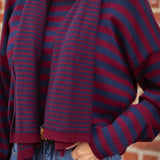LOTTIE BORDEAUX/DARK BLUE STRIPED SCARF