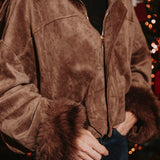WINTER WHISPER TAUPE FAUX FUR SUEDE JACKET