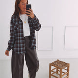 GREET BROWN CHECKERED RHINESTONE BLOUSE