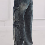 BLUE RHINESTONE CARGO JEANS A3310