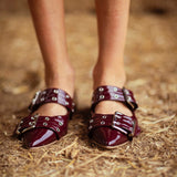JACKIE BURGUNDY BUCKLE FLATS