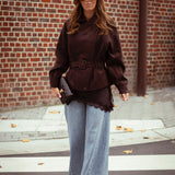 WHISPERING WIND BROWN BELT SUEDE JACKET