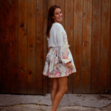 SCARLET WHITE FLOWER LINEN DRESS