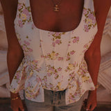 KENZA WHITE FLOWER PEPLUM TOP