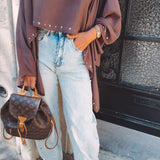 ADDISON BROWN STUDS BLOUSE