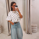 LENA ECRU  POLKADOTS CROPPED T-SHIRT