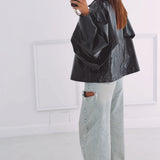 AMELIE BLACK SHINY LEATHER JACKET