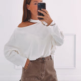 SAAR ECRU CUT-OUT SWEATER